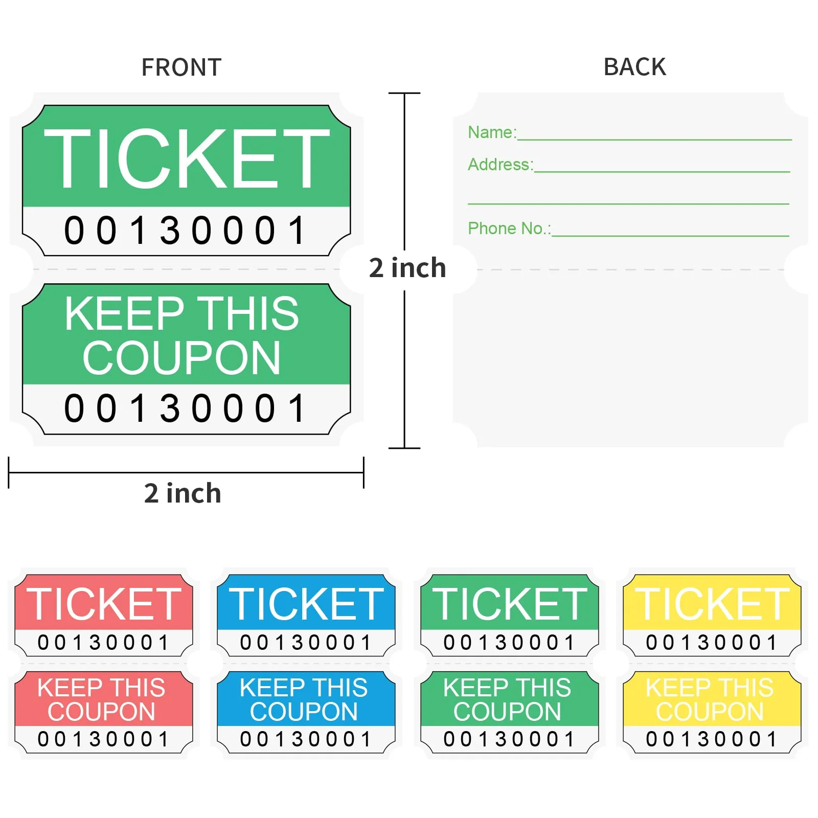 L LIKED 1000 Assorted Double Raffle Tickets 250 per Roll 50/50 Raffle Tickets(4 x 250 Tickets) - Image 5