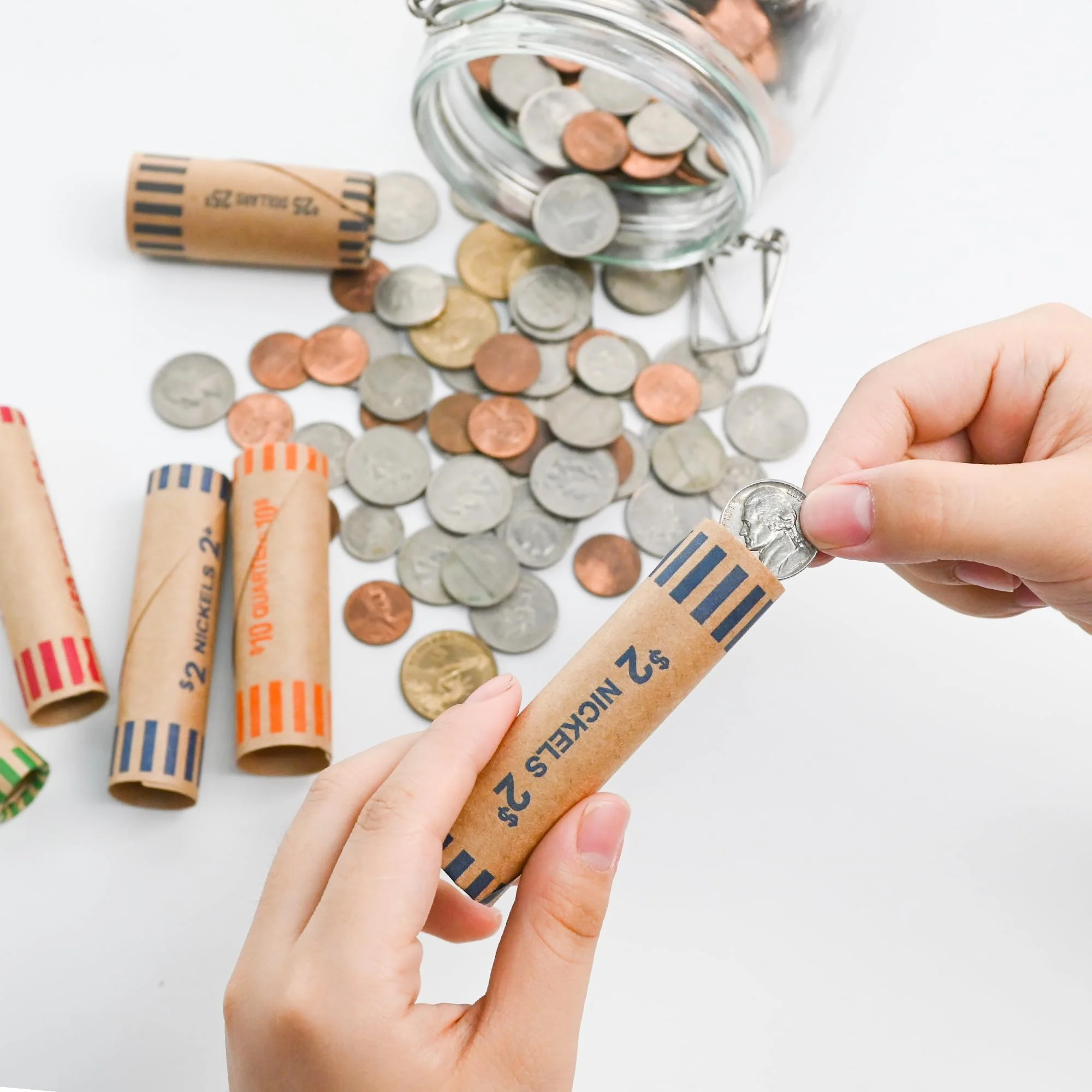L LIKED 105 Assorted Preformed Coin Wrappers 21 Quarters, 21 Pennies, 21 Nickels 21 Dimes and 21 Dollars (105 pcs) - Image 2