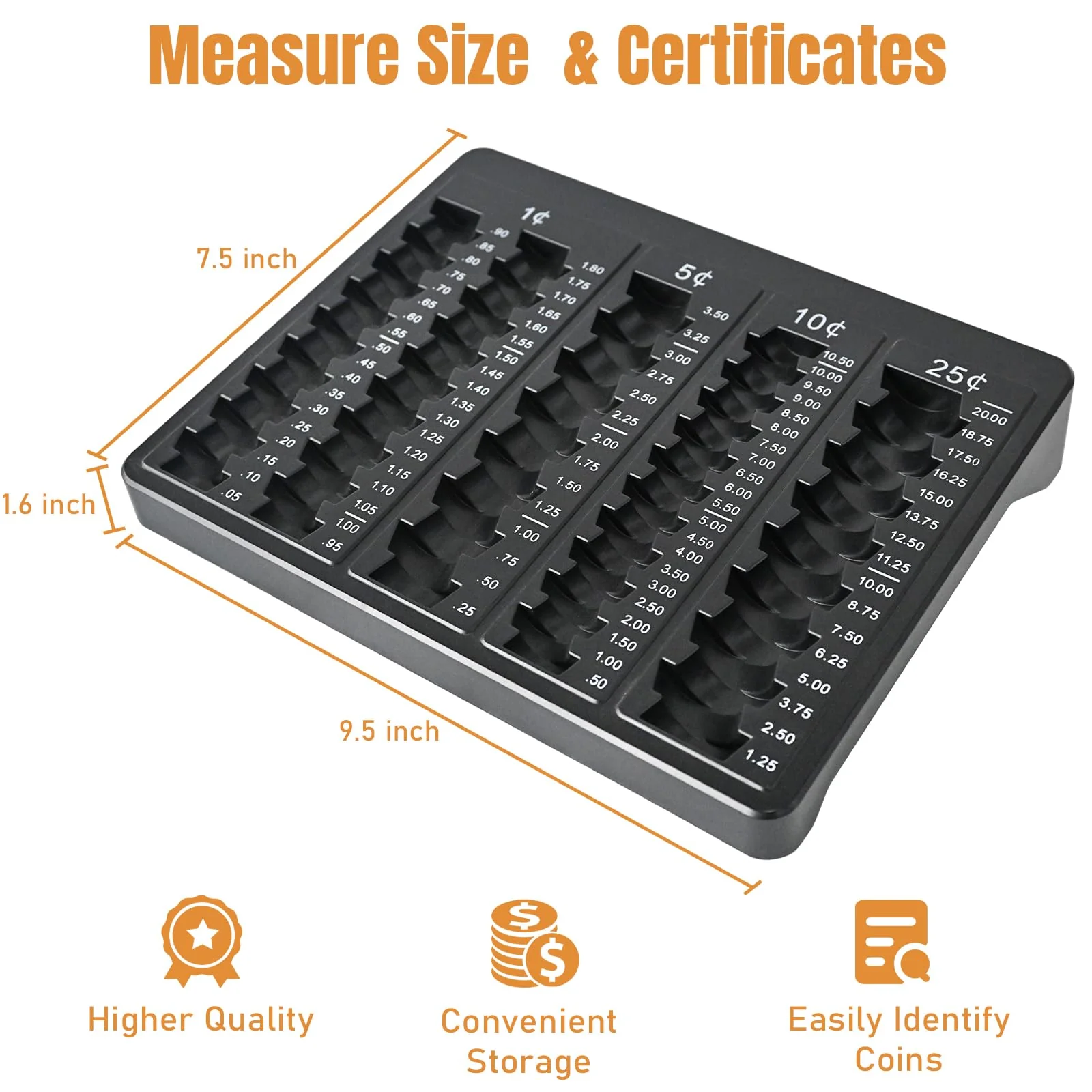 L LIKED 1PCS Black Coin Counter Tray -Change Counter Coin Counting and Sorting Tray with 150 Assort Coin Wrappers Included-5 Compartments Slots for Organization Pennies, Nickels, Dimes, and Quarters - Image 5