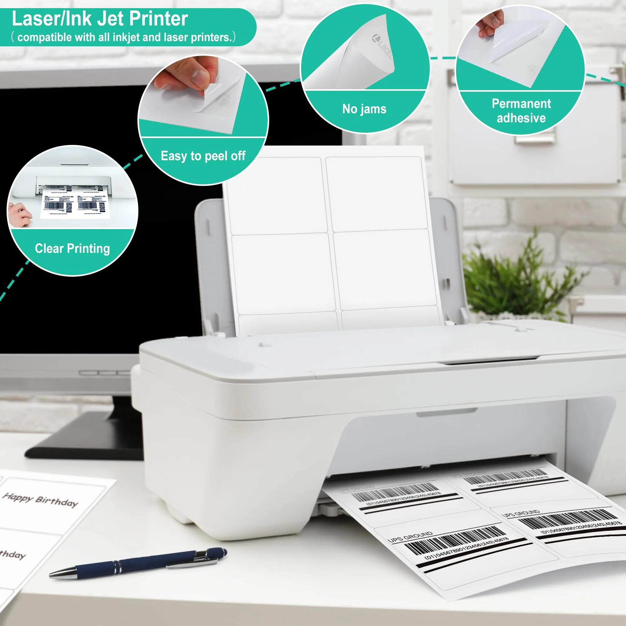 L Liked 3-1/3" x 4" Printable White Sticker Labels, Laser/Inkjet Printing - Matte, Compatible with 5164, 5264 and 8164 Labels (6/sheet) - Image 4