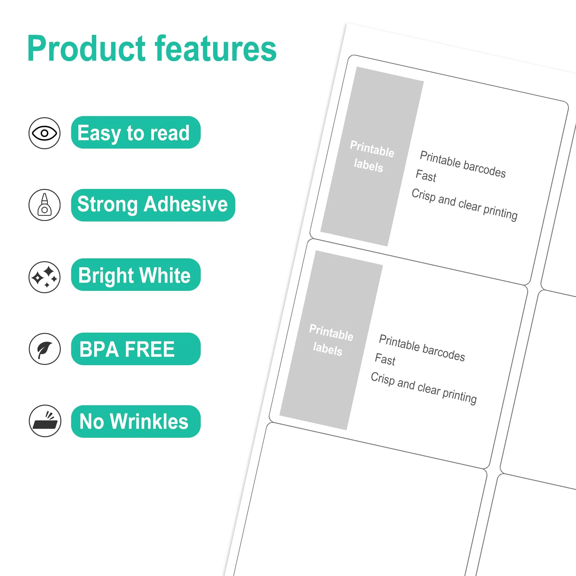 L Liked 3-1/3" x 4" Printable White Sticker Labels, Laser/Inkjet Printing - Matte, Compatible with 5164, 5264 and 8164 Labels (6/sheet) - Image 5
