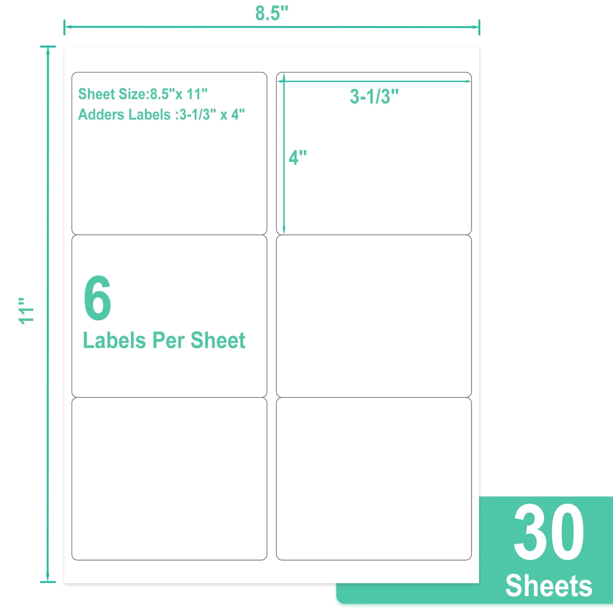 L Liked 3-1/3" x 4" Printable White Sticker Labels, Laser/Inkjet Printing - Matte, Compatible with 5164, 5264 and 8164 Labels (6/sheet) - Image 6