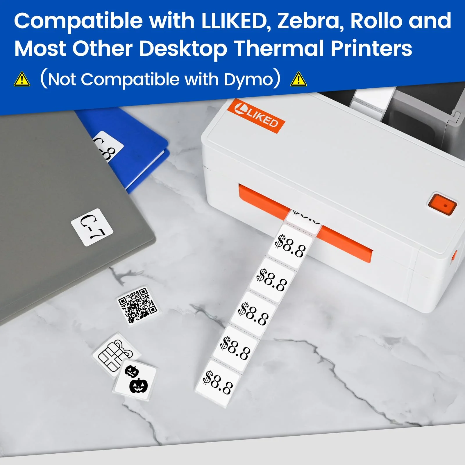 L LIKED  Removable Direct Thermal Labels with Perforated Lines, Water and Oil Resistant, Compatible with Rollo, Zebra Desktop Printers and More - Image 6